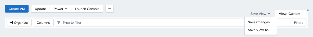 Modified custom view with Save View dropdown open